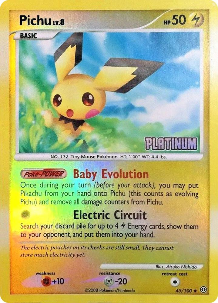Pokémon Pichu - 45/106 [Platinum] #045/100 Burger King Promos Promo Reverse Holofoil Lightly Played English Trading Card — catalog front, TCGplayer SKU 3997768