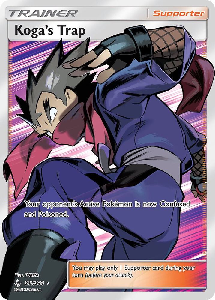 Pokémon Koga's Trap #211/214 SM - Unbroken Bonds Full Art Holofoil Lightly Played Trading Card