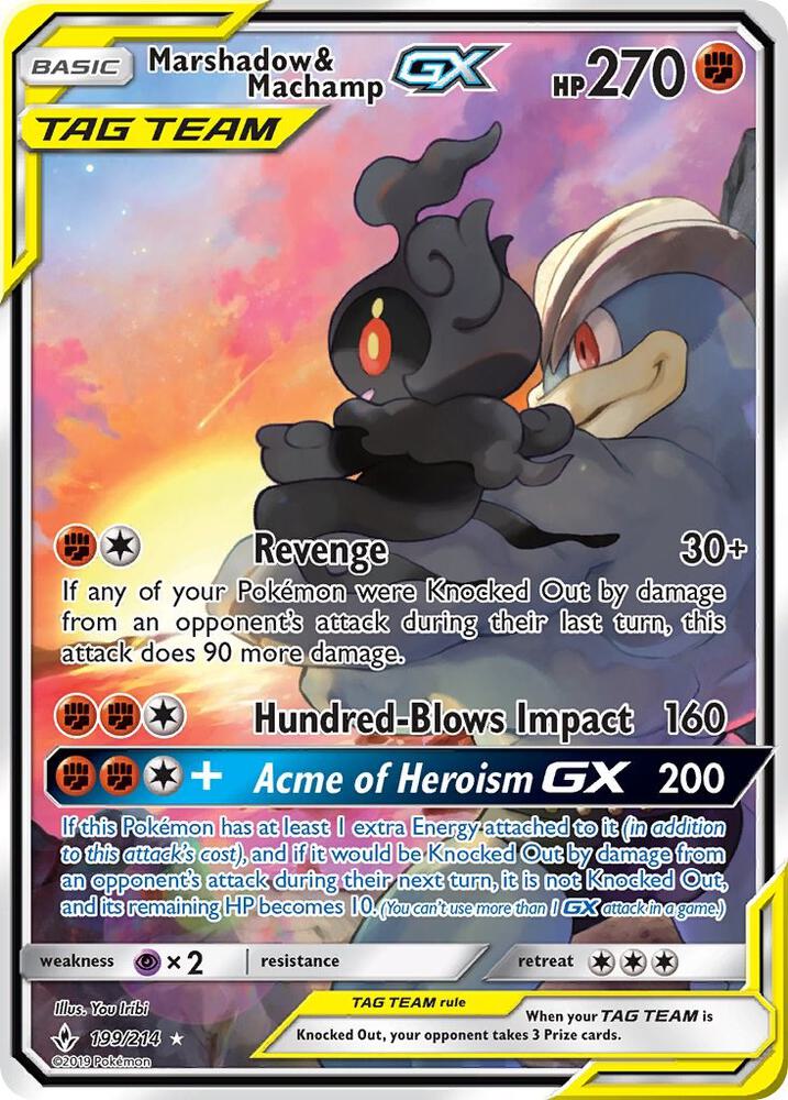 Pokémon Marshadow & Machamp GX (199) #199/214 SM - Unbroken Bonds Full Art Holofoil Damaged Trading Card