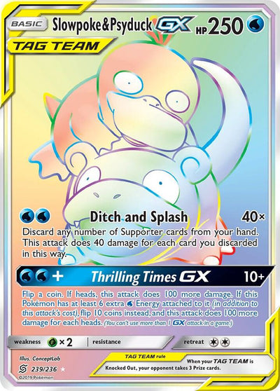 Pokémon Slowpoke & Psyduck GX #239/236 SM - Unified Minds Secret Holofoil Lightly Played Trading Card