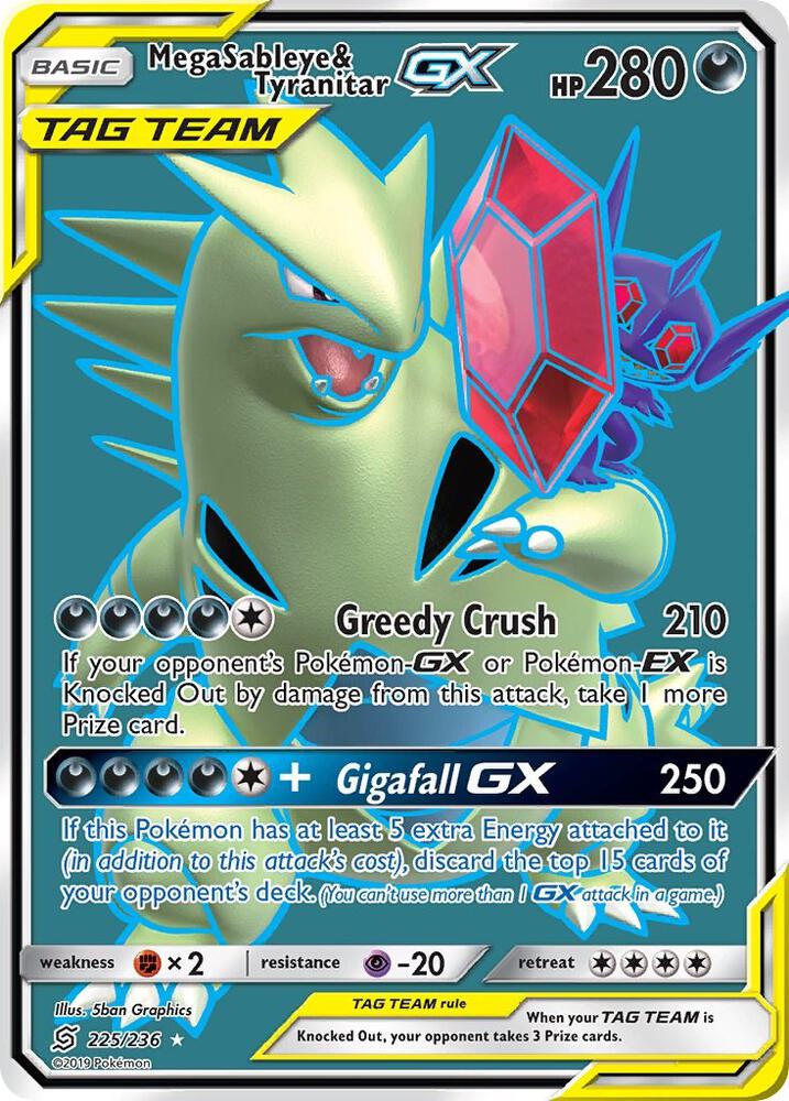 Pokémon Mega Sableye & Tyranitar GX #225/236 SM - Unified Minds Full Art Holofoil Lightly Played Trading Card