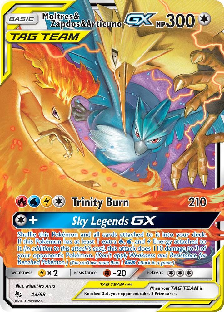 Pokémon Moltres & Zapdos & Articuno GX #44/68 Hidden Fates Ultra Rare Holofoil Near Mint Trading Card