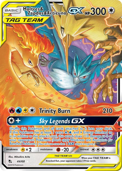 Pokémon Moltres & Zapdos & Articuno GX #44/68 Hidden Fates Ultra Rare Holofoil Near Mint Trading Card