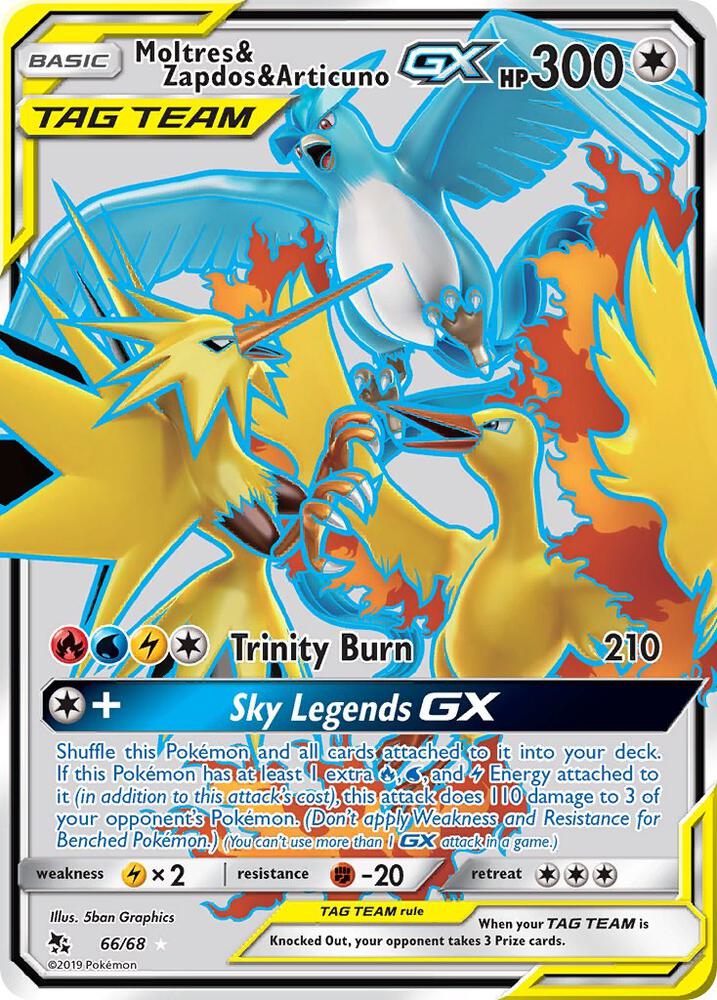 Pokémon Moltres & Zapdos & Articuno GX #66/68 Hidden Fates Full Art Holofoil Near Mint Trading Card