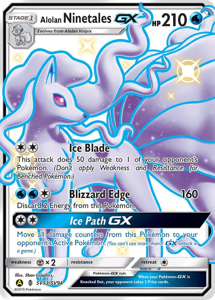 Pokémon Alolan Ninetales GX #SV53/SV94 Hidden Fates: Shiny Vault Shiny Holo Rare Holofoil Near Mint Trading Card