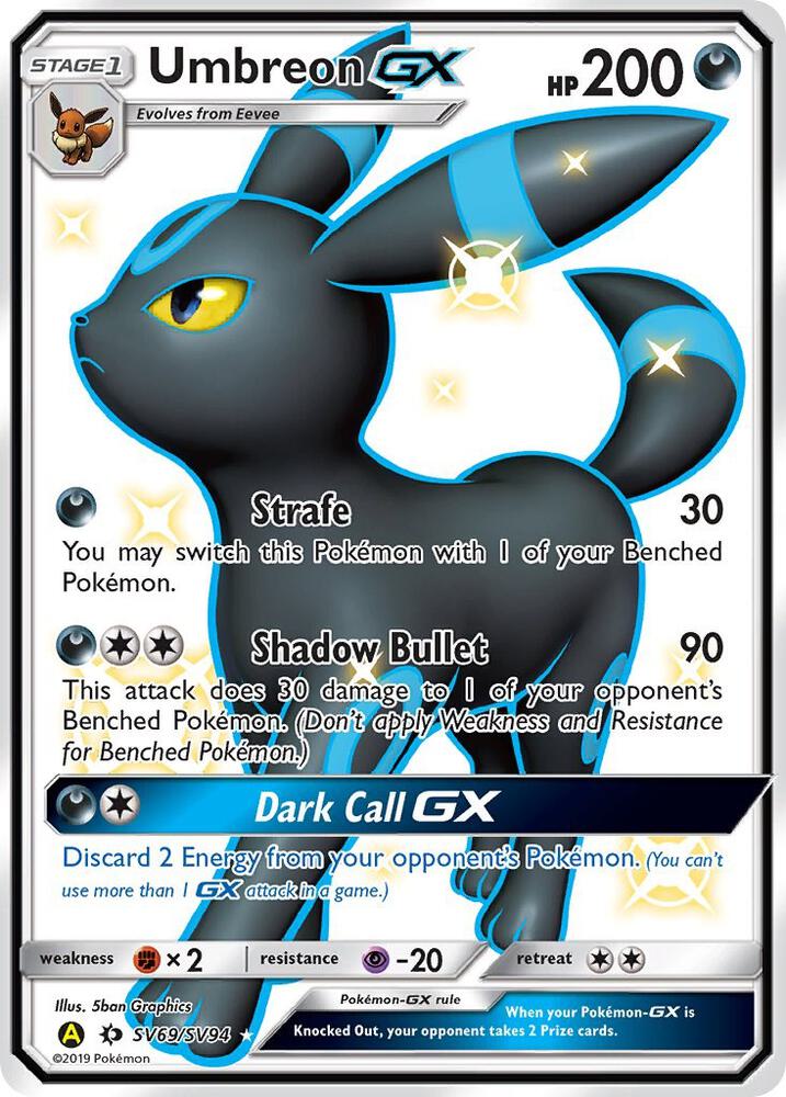 Pokémon Umbreon GX #SV69/SV94 Hidden Fates: Shiny Vault Shiny Holo Rare Holofoil Near Mint Trading Card