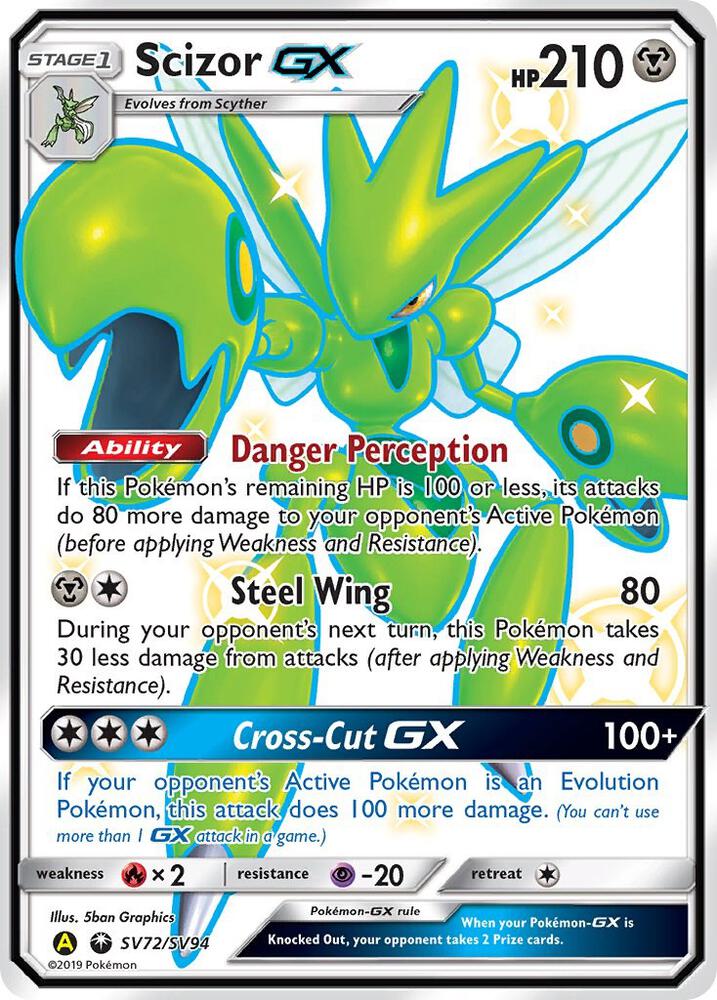 Pokémon Scizor GX #SV72/SV94 Hidden Fates: Shiny Vault Shiny Holo Rare Holofoil Near Mint Trading Card
