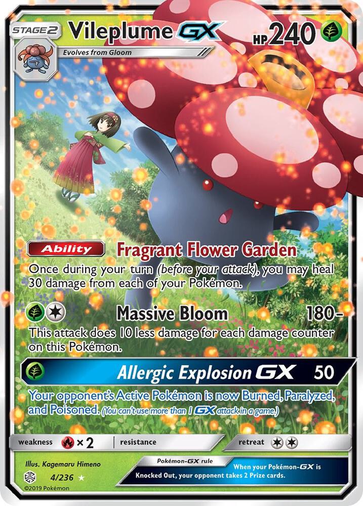 Pokémon Vileplume GX #4/236 SM - Cosmic Eclipse Ultra Rare Holofoil Near Mint English Trading Card — catalog front, TCGplayer SKU 4255545