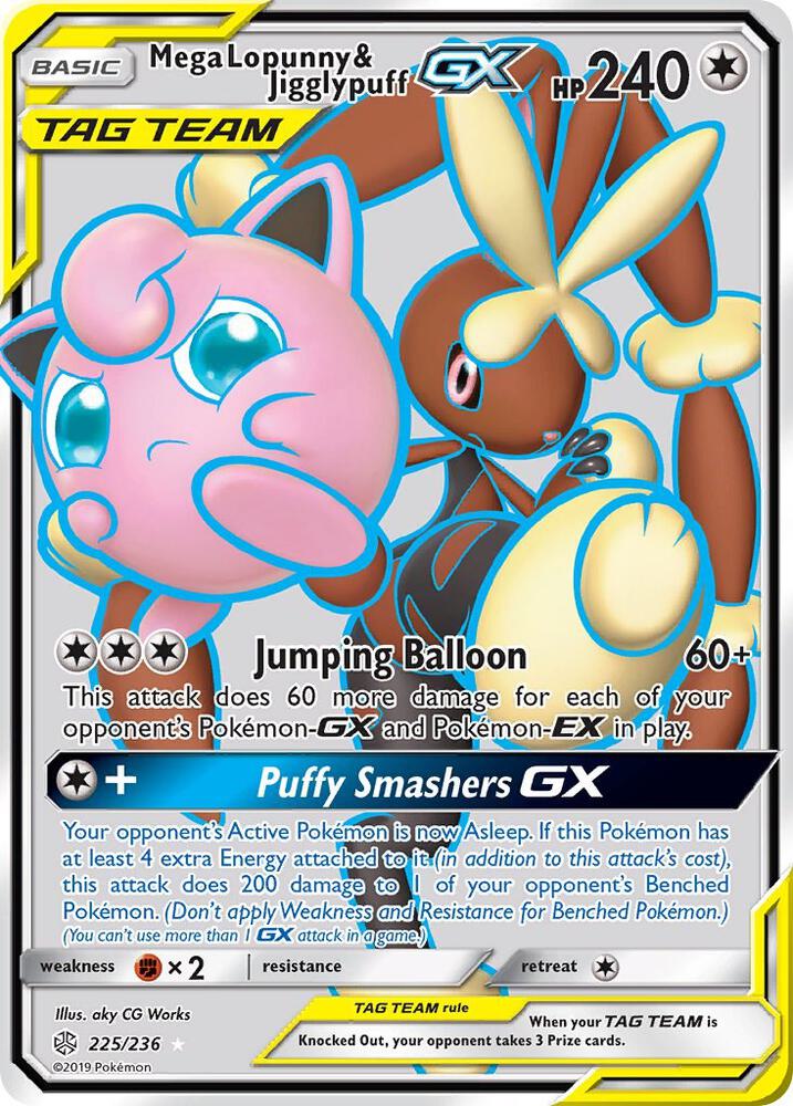 Pokémon Mega Lopunny & Jigglypuff GX #225/236 SM - Cosmic Eclipse Full Art Holofoil Near Mint Trading Card
