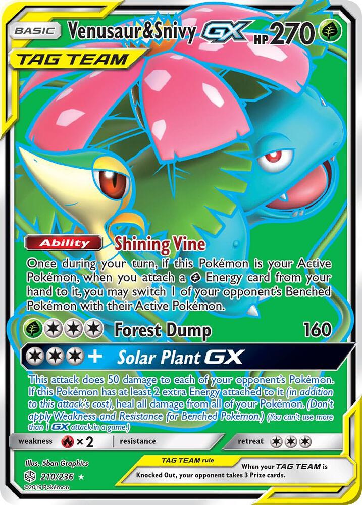 Pokémon Venusaur & Snivy GX #210/236 SM - Cosmic Eclipse Full Art Holofoil Near Mint Trading Card