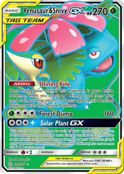 Pokémon Venusaur & Snivy GX #210/236 SM - Cosmic Eclipse Full Art Holofoil Near Mint Trading Card