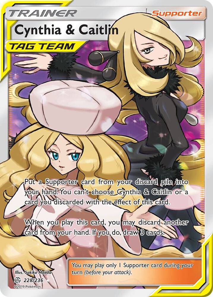 Pokémon Cynthia & Caitlin #228/236 SM - Cosmic Eclipse Full Art Holofoil Near Mint English Trading Card — catalog front, TCGplayer SKU 4257445