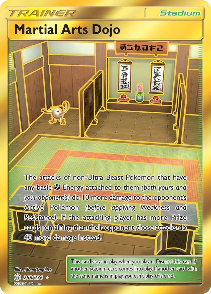 Pokémon Martial Arts Dojo #268/236 SM - Cosmic Eclipse Secret Holofoil Near Mint English Trading Card — catalog front, TCGplayer SKU 4259360