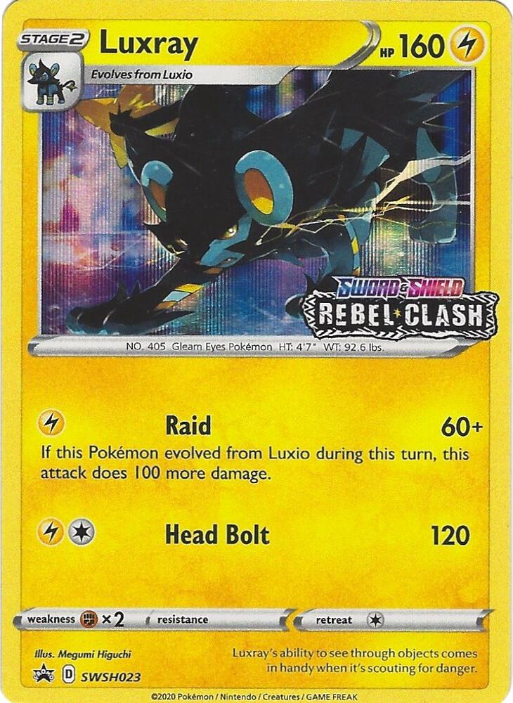Pokémon Luxray - SWSH023 #SWSH023 Sword & Shield Promo Cards Prerelease Holofoil Near Mint English Trading Card — catalog front, TCGplayer SKU 4410575