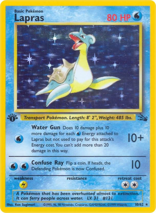 Pokémon Lapras #10/62 Fossil 10 Holofoil Moderately Played 1st Edition Trading Card