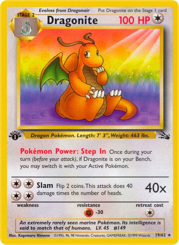Pokémon Dragonite #19/62 Fossil 19 Non-Foil Heavily Played Unlimited English Trading Card — catalog front, TCGplayer SKU 446326
