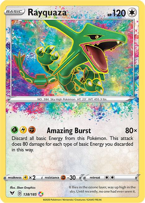 Pokémon Rayquaza #138/185 SWSH04: Vivid Voltage Amazing Rare Holofoil Moderately Played English Trading Card — catalog front, TCGplayer SKU 4635572
