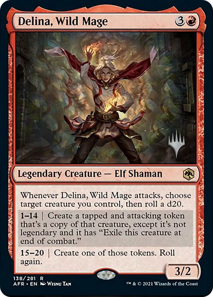 Magic Delina, Wild Mage #138 Promo Pack: Adventures in the Forgotten Realms Rare Non-Foil Near Mint English Trading Card — catalog front, TCGplayer SKU 5121737