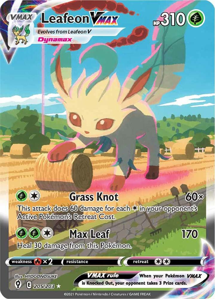 Pokémon Leafeon VMAX #205/203 SWSH07: Evolving Skies Alternate Art Secret Holofoil Near Mint Trading Card