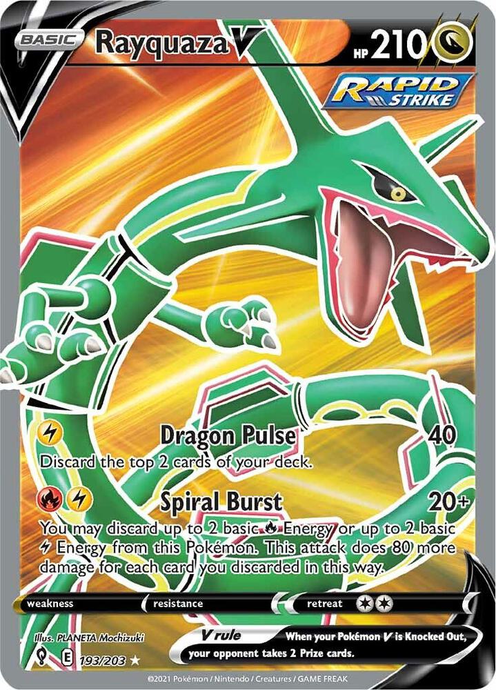 Pokémon Rayquaza V #193/203 SWSH07: Evolving Skies Full Art Holofoil Near Mint Trading Card