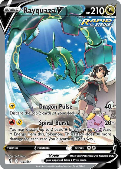 Pokémon Rayquaza V #194/203 SWSH07: Evolving Skies Alternate Full Art Holofoil Near Mint Trading Card