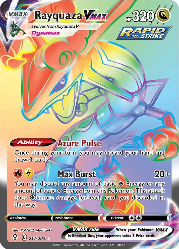 Pokémon Rayquaza VMAX #217/203 SWSH07: Evolving Skies Secret Holofoil Near Mint Trading Card