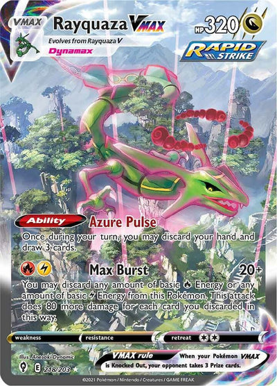 Pokémon Rayquaza VMAX #218/203 SWSH07: Evolving Skies Alternate Art Secret Holofoil Heavily Played Trading Card