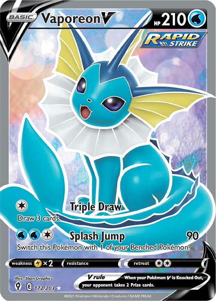 Pokémon Vaporeon V #172/203 SWSH07: Evolving Skies Full Art Holofoil Near Mint Trading Card