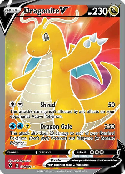 Pokémon Dragonite V #191/203 SWSH07: Evolving Skies Full Art Holofoil Near Mint Trading Card