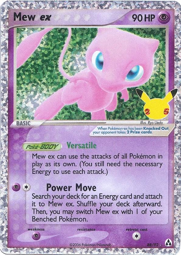Pokémon Mew ex #88/92 Celebrations: Classic Collection Classic Collection Holofoil Near Mint English Trading Card — catalog front, TCGplayer SKU 5236216