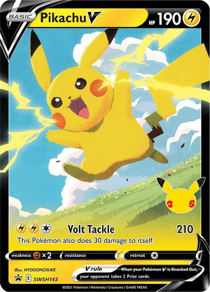 Pokémon Pikachu V #SWSH143 SWSH: Sword & Shield Promo Cards Promo Holofoil Near Mint English Trading Card — catalog front, TCGplayer SKU 5240052
