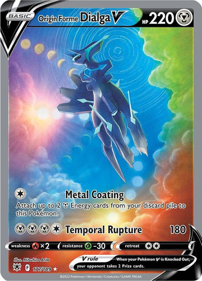 Pokémon Origin Forme Dialga V #177/189 SWSH10: Astral Radiance Alternate Full Art Holofoil Near Mint Trading Card