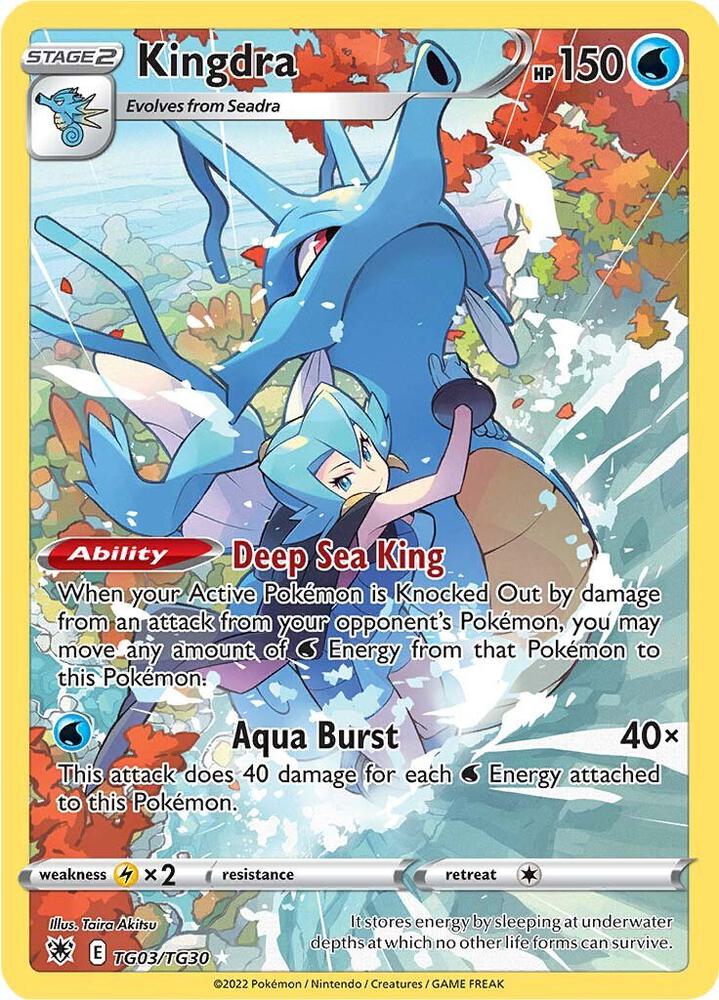Pokémon Kingdra #TG03/TG30 SWSH10: Astral Radiance Trainer Gallery Ultra Rare Holofoil Near Mint English Trading Card — catalog front, TCGplayer SKU 5595486