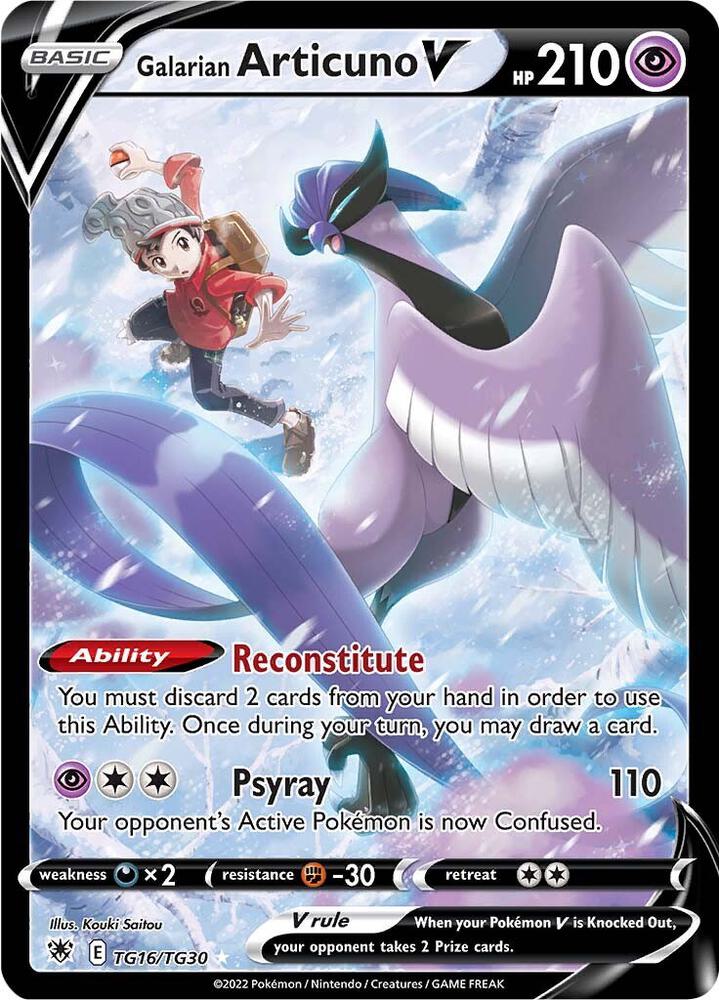 Pokémon Galarian Articuno V #TG16/TG30 SWSH10: Astral Radiance Trainer Gallery Ultra Rare Holofoil Near Mint English Trading Card — catalog front, TCGplayer SKU 5595551