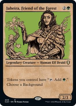Magic Jaheira, Friend of the Forest #409 Commander Legends: Battle for Baldur's Gate Showcase Non-Foil Near Mint English Trading Card — catalog front, TCGplayer SKU 5619901
