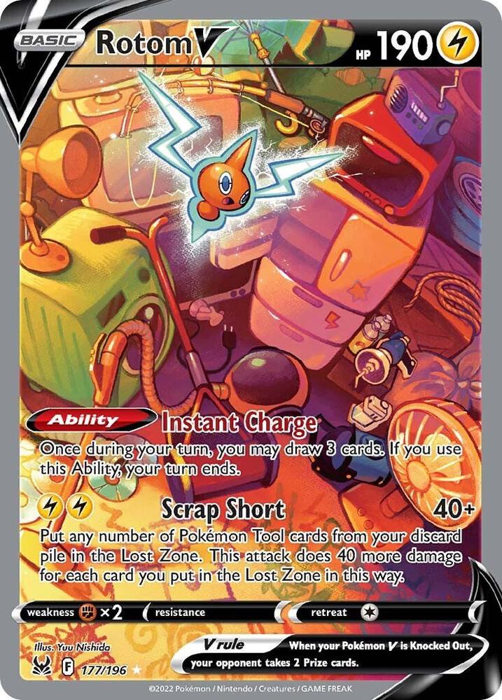 Pokémon Rotom V #177/196 SWSH11: Lost Origin Alternate Full Art Holofoil Near Mint Trading Card