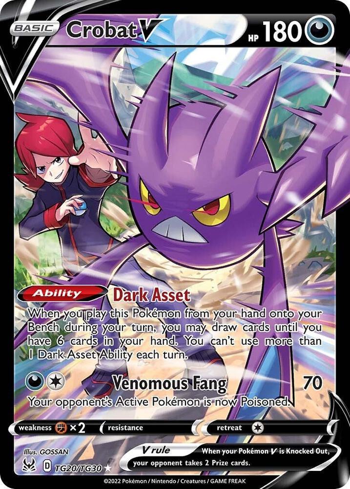 Pokémon Crobat V #TG20/TG30 SWSH11: Lost Origin Trainer Gallery Ultra Rare Holofoil Near Mint English Trading Card — catalog front, TCGplayer SKU 5788965