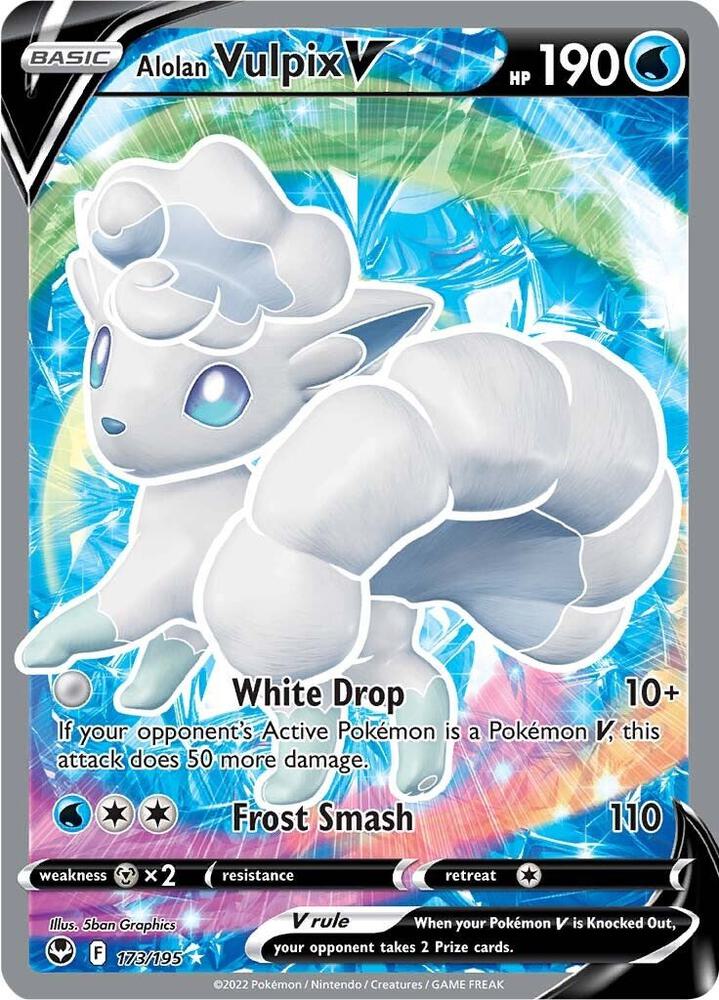 Pokémon Alolan Vulpix V #173/195 Silver Tempest Full Art Holofoil Near Mint English Trading Card — catalog front, TCGplayer SKU 6671762
