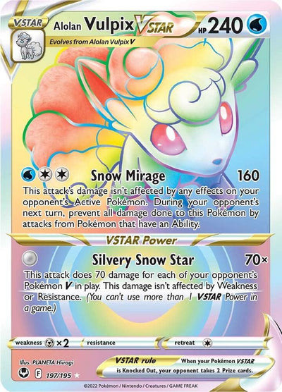 Pokémon Alolan Vulpix VSTAR #197/195 SWSH12: Silver Tempest Secret Holofoil Near Mint Trading Card