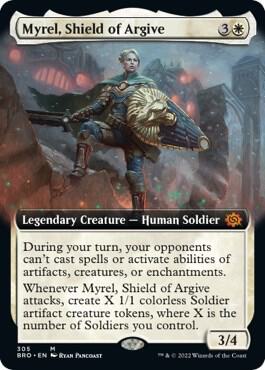 Magic Myrel, Shield of Argive #305 The Brothers' War Extended Art Non-Foil Near Mint English Trading Card — catalog front, TCGplayer SKU 6714510