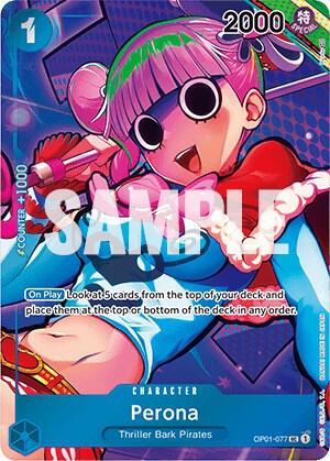 One Piece Card Game Perona #OP01-077 Romance Dawn Box Topper Foil Near Mint English Trading Card — catalog front, TCGplayer SKU 6723624