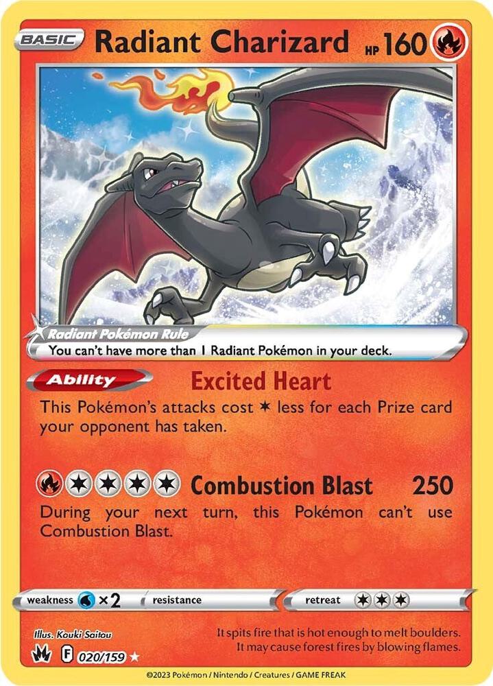 Pokémon Radiant Charizard #020/159 Crown Zenith Radiant Rare Holofoil Near Mint English Trading Card — catalog front, TCGplayer SKU 6926827