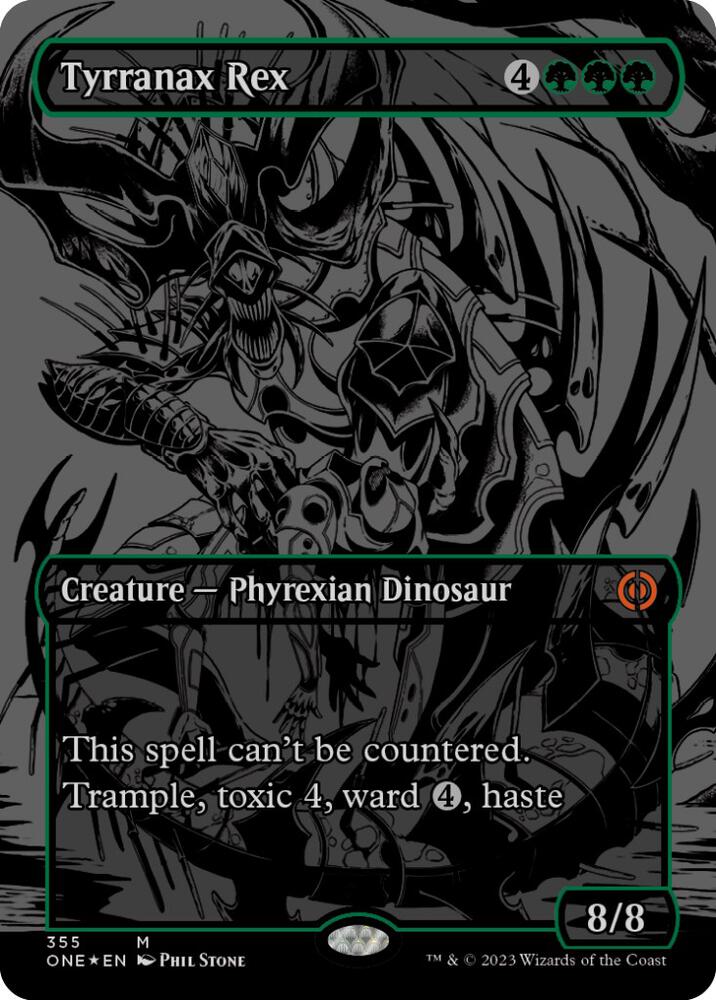 Magic Tyrranax Rex #355 Phyrexia: All Will Be One Oil Slick Raised Foil Foil Near Mint English Trading Card — catalog front, TCGplayer SKU 6933923