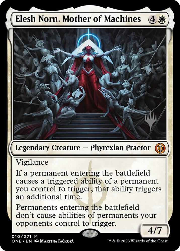 Magic Elesh Norn, Mother of Machines #10 Promo Pack: Phyrexia: All Will Be One Mythic Rare Non-Foil Near Mint English Trading Card — catalog front, TCGplayer SKU 6981696