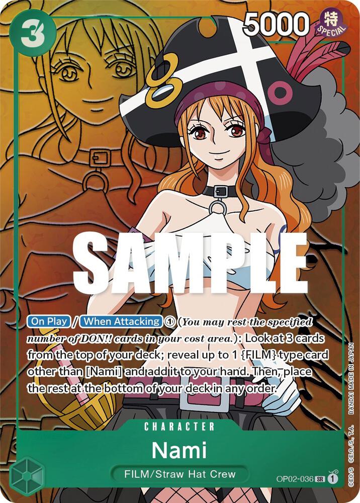 One Piece Card Game Nami #OP02-036 Paramount War Alternate Art Foil Near Mint English Trading Card — catalog front, TCGplayer SKU 6995354