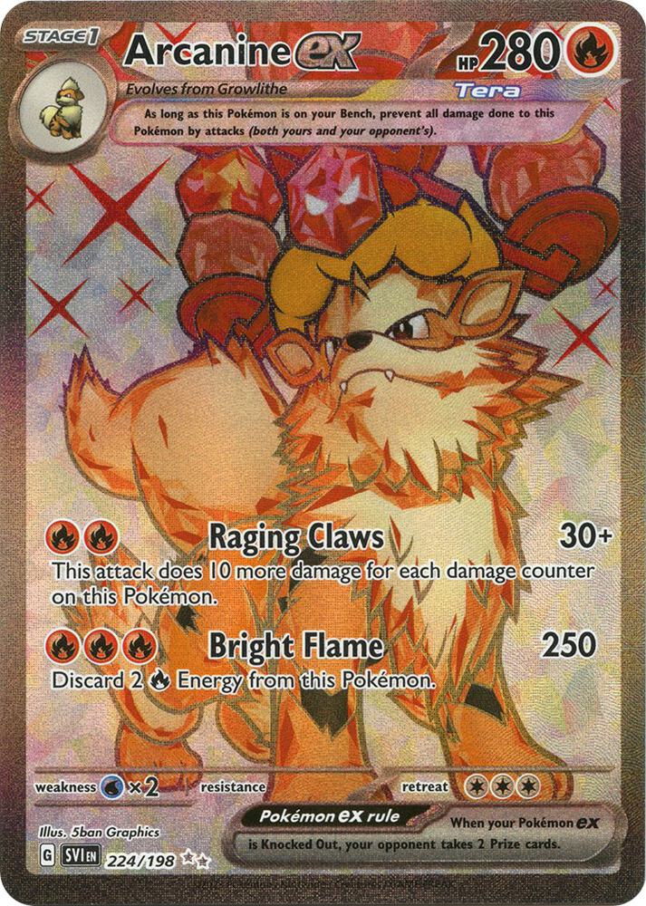 Pokémon Arcanine ex #224/198 SV01: Scarlet & Violet Base Set Ultra Rare Holofoil Near Mint English Trading Card — catalog front, TCGplayer SKU 7041576