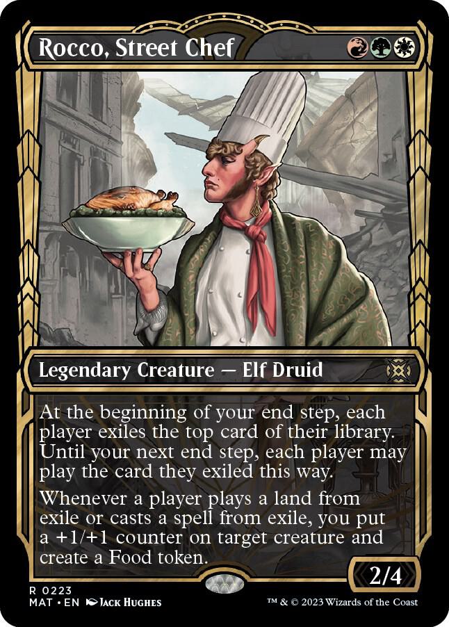 Magic Rocco, Street Chef #223 March of the Machine: The Aftermath Halo Foil Foil Near Mint English Trading Card — catalog front, TCGplayer SKU 7148866