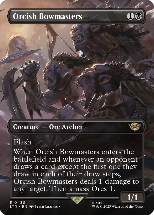 Magic Orcish Bowmasters #433 Universes Beyond: The Lord of the Rings: Tales of Middle-earth Borderless Foil Near Mint English Trading Card — catalog front, TCGplayer SKU 7173625