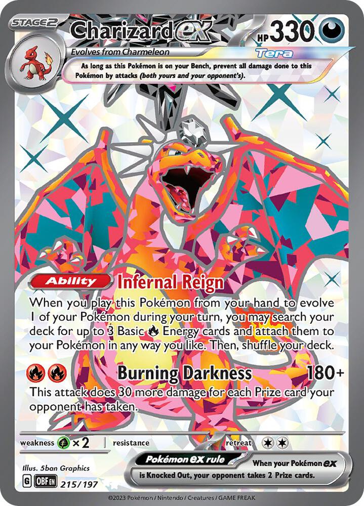 Pokémon Charizard ex #215/197 SV03: Obsidian Flames Ultra Rare Holofoil Near Mint English Trading Card — catalog front, TCGplayer SKU 7337268