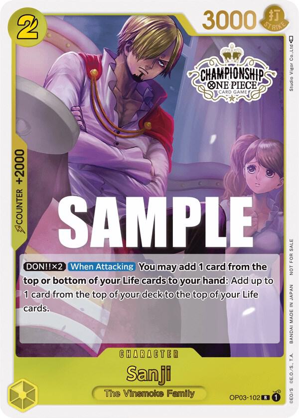 One Piece Card Game Sanji #OP03-102 One Piece Promotion Cards Store Championship Participation Pack Vol. 2 Foil Near Mint English Trading Card — catalog front, TCGplayer SKU 7346346